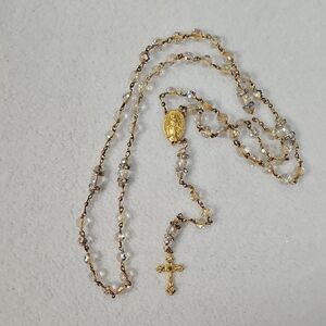 Gold-Tone Crystal Rosary Necklace - Women's Religious Jewelry